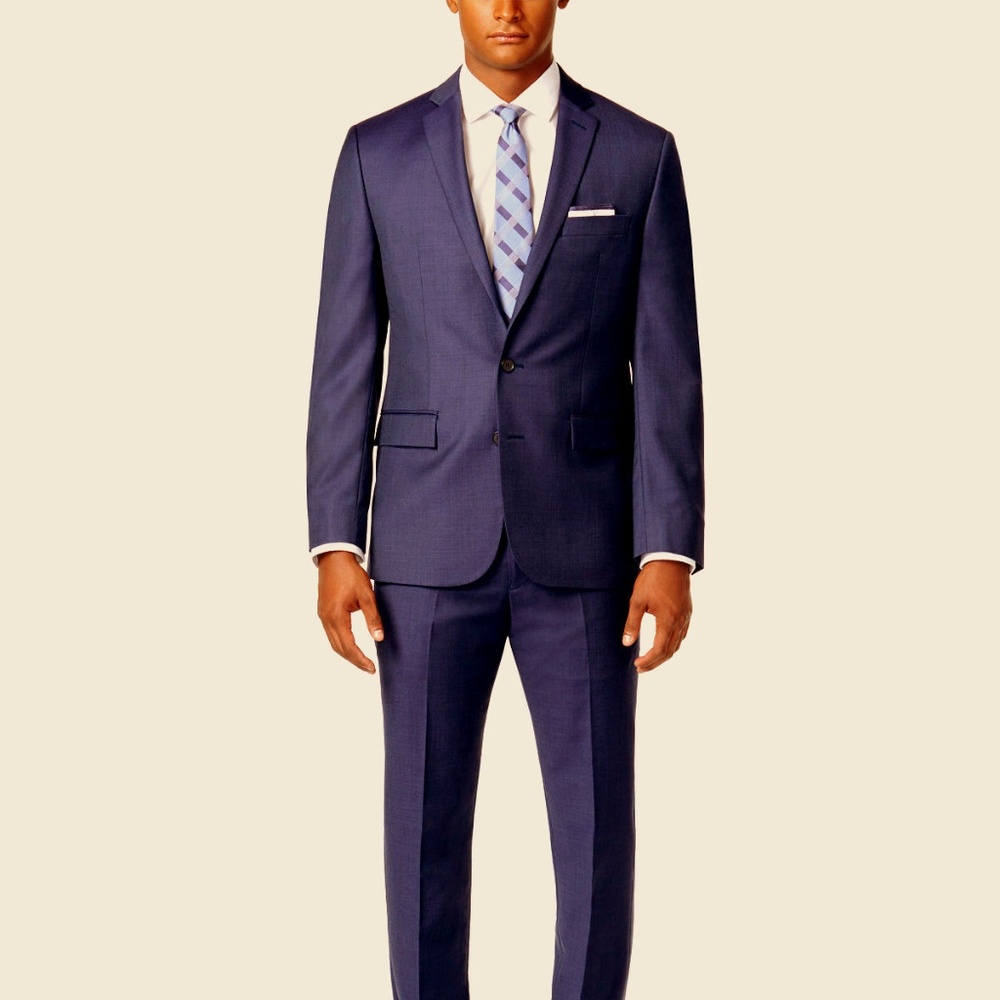 RYAN SEACREST Men BLUE WOOL SUIT 2 PIECE